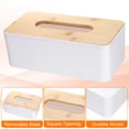 thumbnail image 3 of Cubierta de caja de pañuelos Uxcell con tapa de bambú, soporte cuadrado para caja de pañuelos, contenedor de pañuelos faciales para baño, dormitorio, cocina, blanco, 3 of 6