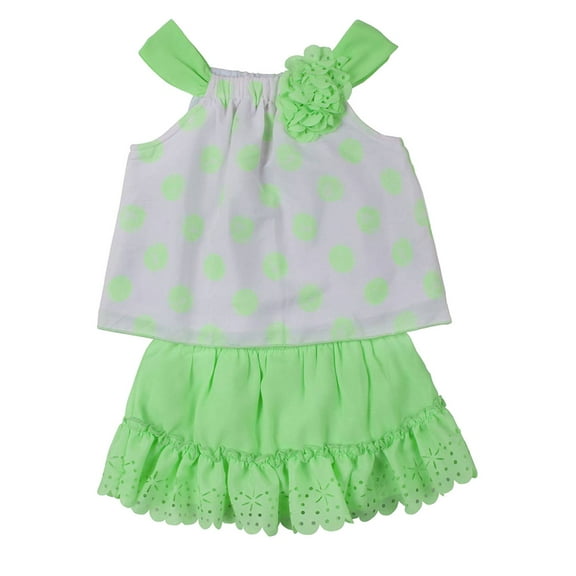 Little Lass Infant Girls Green White Polka Dot Top Scooter Outfit 2 PC Set 6-9m