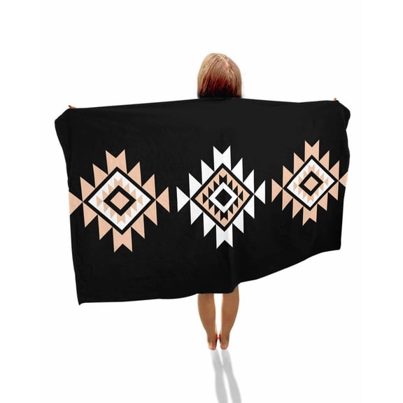 Black White Beige Boho Beach Towels Oversized Super Absorbent, Western Geometric Aesthetic Lightweight Bath Towel Quick Dry Sets For Bathroom/Pool/Rv Camping/Beach Play/Gym Room/Picnic 30"x60"