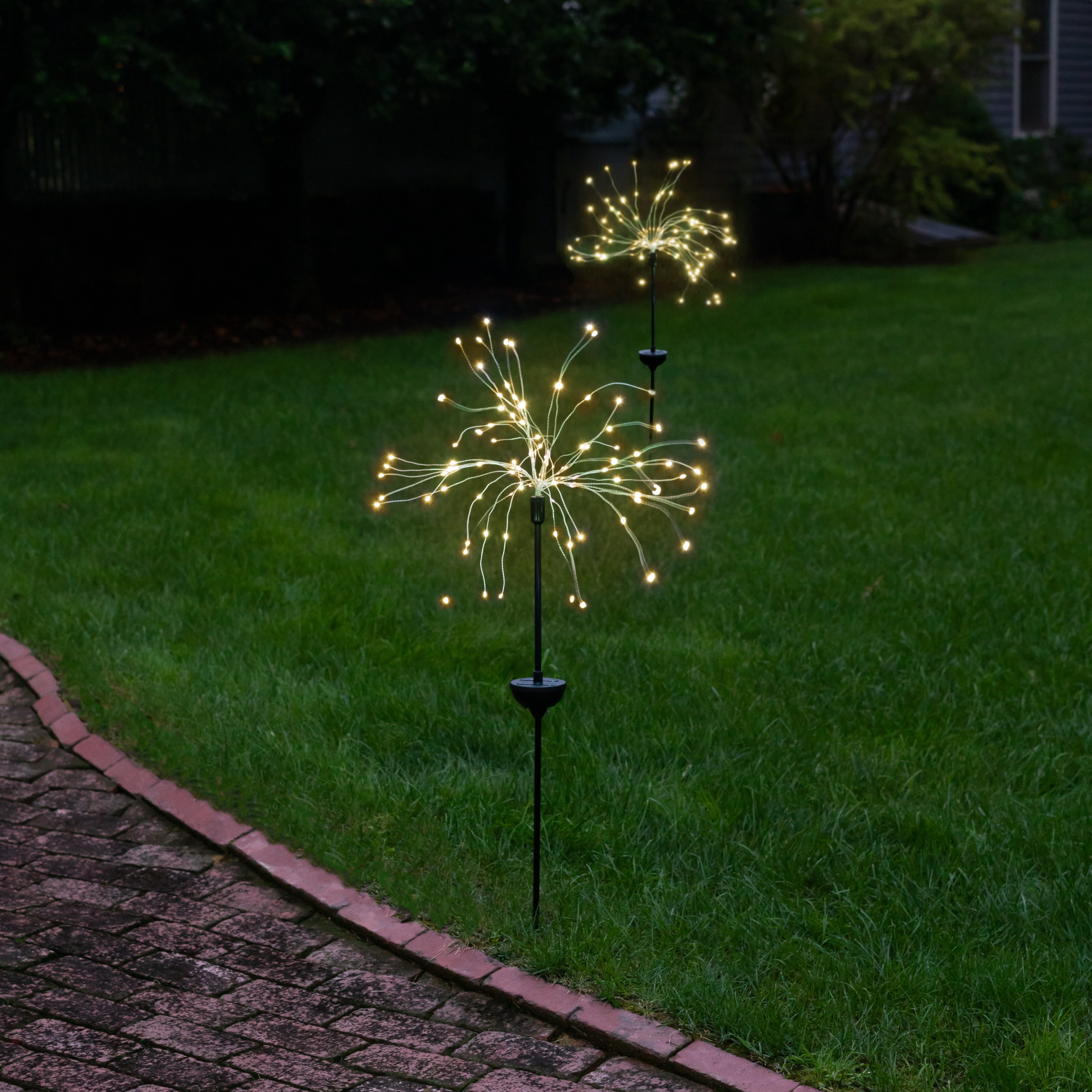 Solar LED Firework Garden Stake - Warm White Outdoor Decor Light