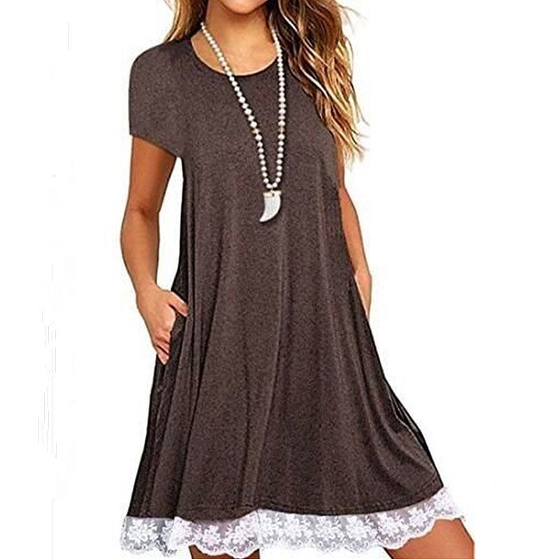 black short sleeve round neck patchwork dress