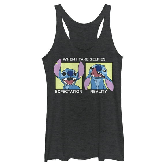 Women's Lilo & Stitch When I Take Selfies Racerback Tank Top Black Heather 2X Large