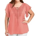 thumbnail image 1 of Timegard Womens Tops Plus Size Lace V Neck Drawstring Cap Sleeve Lightweight Beach Vacation Tunic Tops, 1 of 7