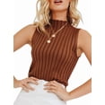 thumbnail image 3 of Women'S Sleeveless Mock Turtlenecks Tops Stretch Slim Fitted Tank Top Basic Bustier Tee Brown L, 3 of 9