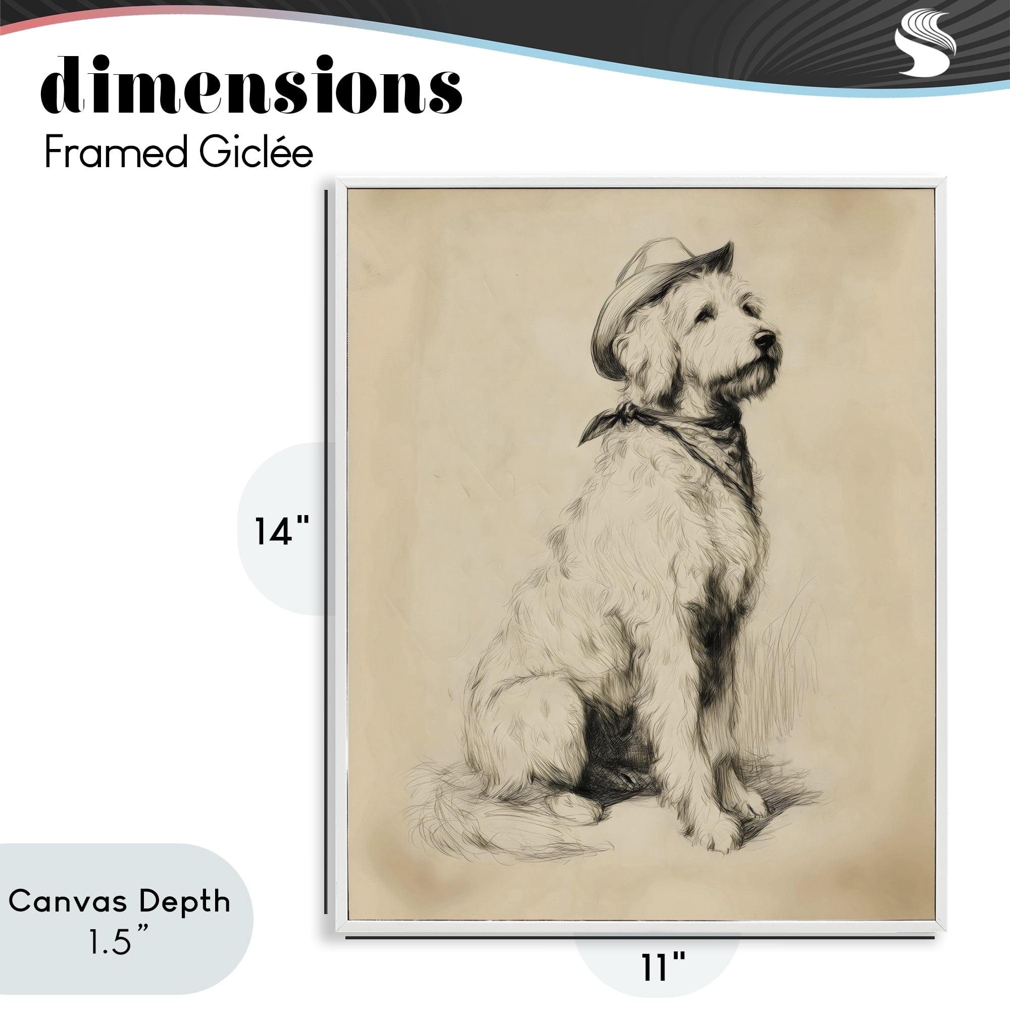 Stupell Industries Cowboy Goldendoodle Sketch White Framed Giclee Art, design by Arlington Prints
