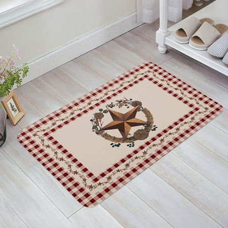 

Pentagram Sponge Doormat Indoor Bathroom Mat Absorb Water Non Slip Washable Mud Dirt Trapper Mats Rugs for Entranceinch Wreath Brown Stars Berries Red and White Plaid 20x32 Inch