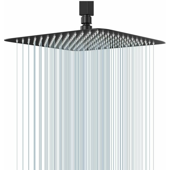 Zovajonia 12 Inch Rainfall Shower Head Square Ultra Thin Top Sprayer Black Brass Head