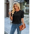 thumbnail image 3 of Wiholl Short Puff Sleeve Sweaters for Women Knit Tops 2026 Trendy Crewneck Striped T Shirts Casual Summer Blouses, 3 of 8