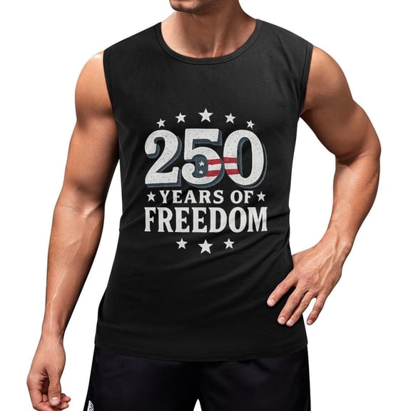 250 Anniversary Usa Flag Men's Sleeveless Muscle Shirt Cotton Tank Top for Gym Walking and Daily Wear 3X-Large