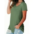 thumbnail image 5 of Liher Women Summer Tshirts Short Sleeve V-Neck Basic Tops Plain Solid Color Tee Shirts Army Green Stretchy Tunic Top Clothes Size S, 5 of 6