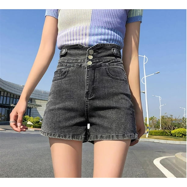 Women'S High Wide Leg Baggy Jeans Hot Short Jeans With Button - Walmart.com