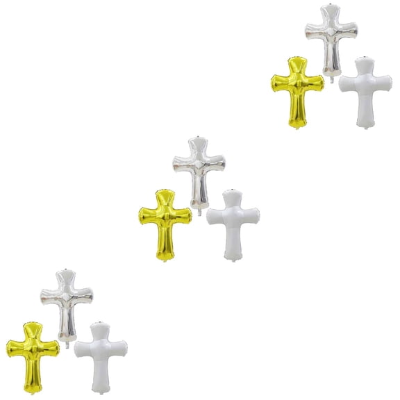 unbranded 9 Pcs  Communion Foil Balloons Baby Christening Cross Balloons Cross Foil Balloon for Christening