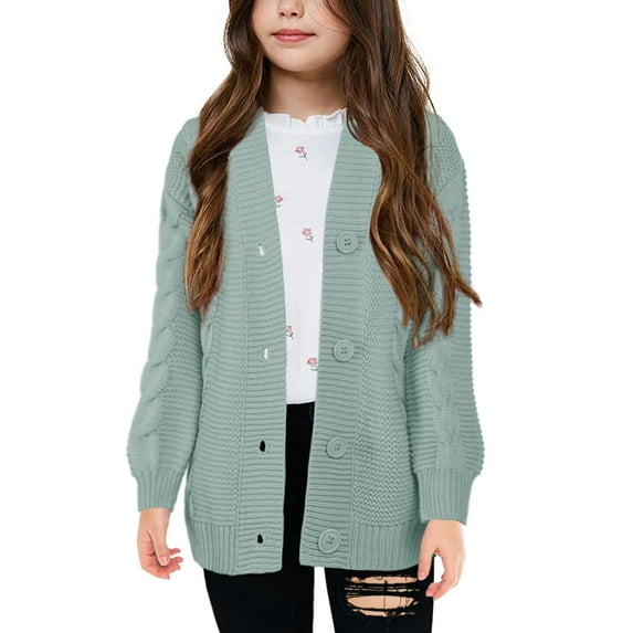 Sherrylily Girls Cable Knit Cardigans Button Down Long Sleeve Chunky Sweater Outerwear