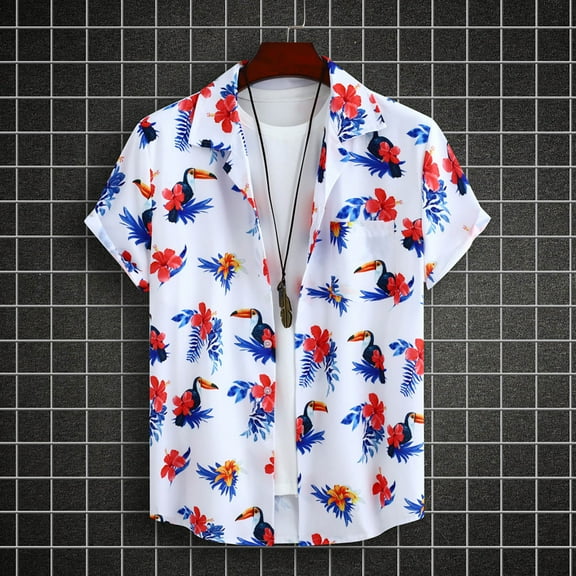 Alkepwun Hawaiian Shirt for Men Button Down Shirts Casual Short Sleeve Floral Tropical Regular-fit Summer Vacation Beach Shirts on Clearance