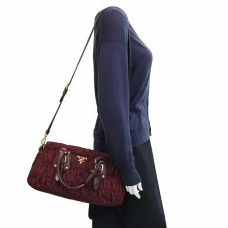 バッグ PRADA Gather Leather Shoulder Bag BN1407 Pre-Owned Prada Handbag BN1407 Bordeaux Nylon and Leather Shoulder