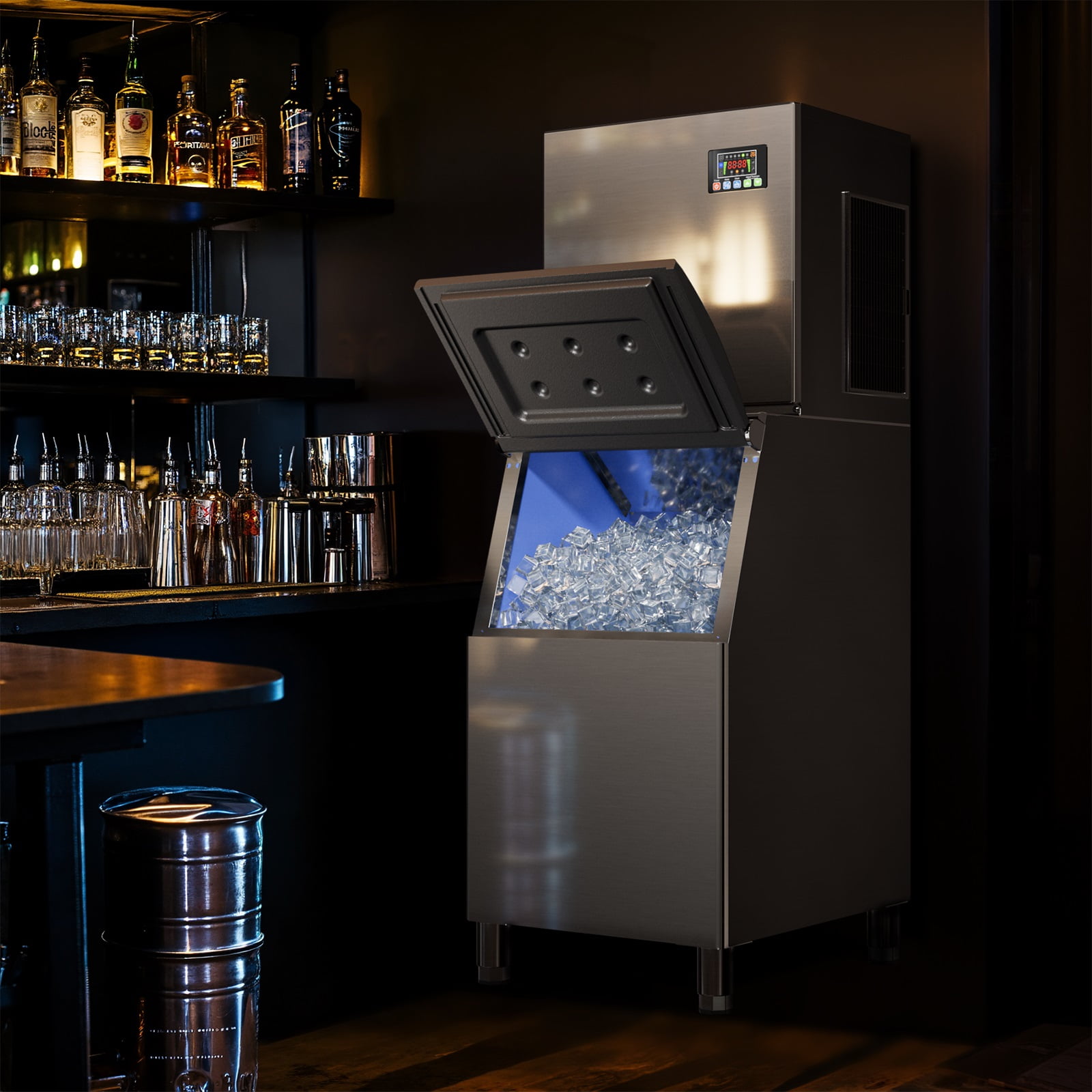 Ecojoy Commercial Ice Maker Machine 500LBS/24H, 30 Adjustable Ice Thicknesses with 350lbs Storage Bin, 5-15 Minutes Fast Ice Making