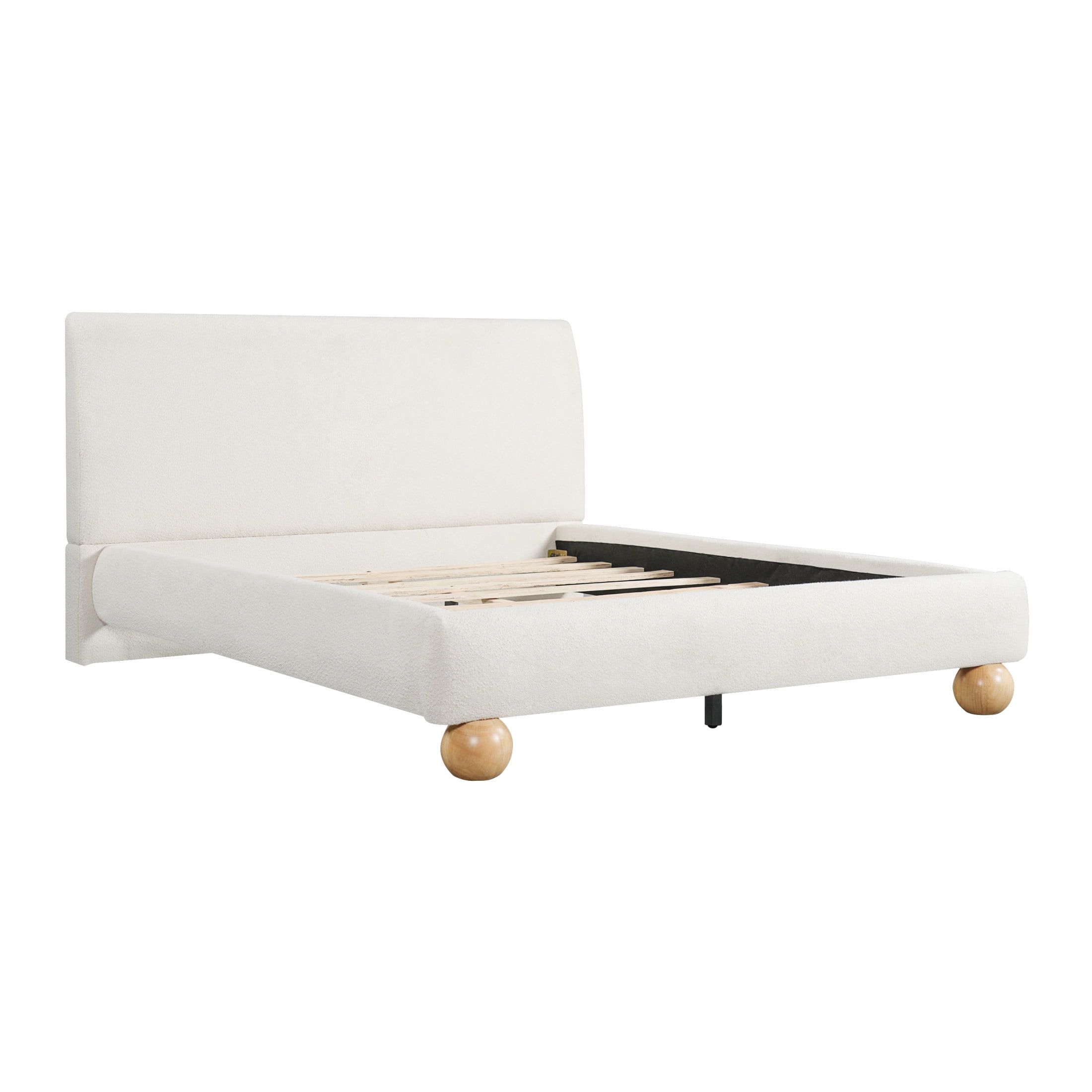 Christopher Knight Home Queen Boucle Upholstered Bed Frame with Thick Headboard, Off White