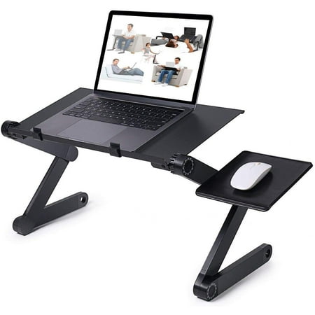 Foldable Laptop Table Stand ,360° Adjustable Portable Vented Lap Desk with Mouse Pad For Sofa Bed Black,Aluminum
