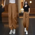 thumbnail image 5 of Women's Elastic High Waisted Palazzo Cuff-Bottom Long Pants Lounge Loose Fit Trousers With Pockets, 5 of 6