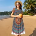 thumbnail image 4 of Fotbe Mandala Vestido Largo de Moda para Mujer, Vestido Tipo Camiseta con Manga Corta y Estilo Casual a Rayas y Bloques de Color, 4 of 6