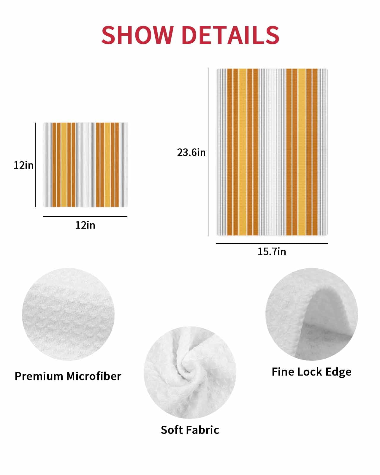 Orange Stripes Kitchen Dish Towels for Drying Dishes Set of 3, Modern Farmhouse Simple Vertical Lines Waffle Weave Microfiber Terry Hand Tea Bathroom Towels Quick Dry & Absorbent Towel 12x12