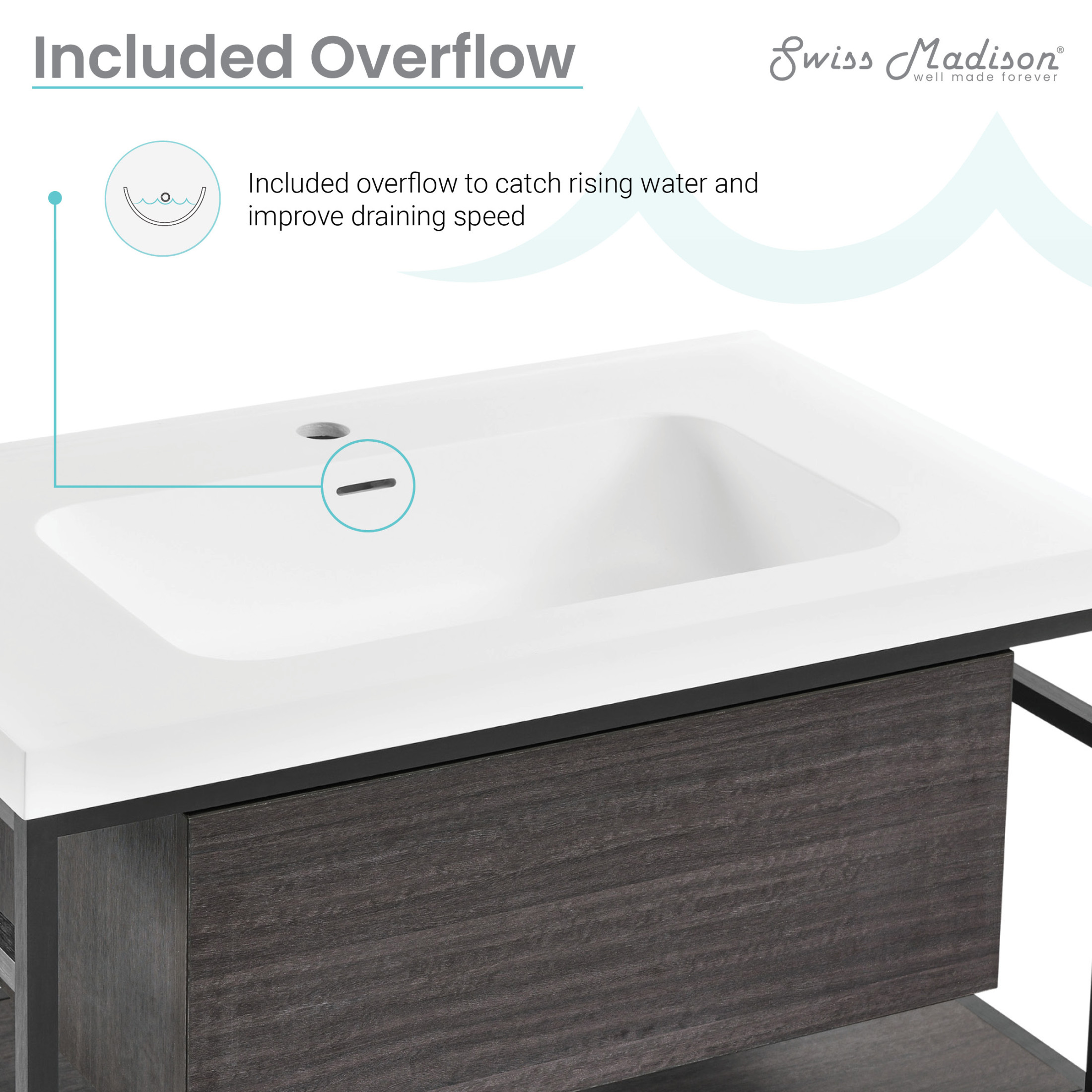 Claire 30" Wall-Mounted Bathroom Vanity in Black Oak with Sink Top