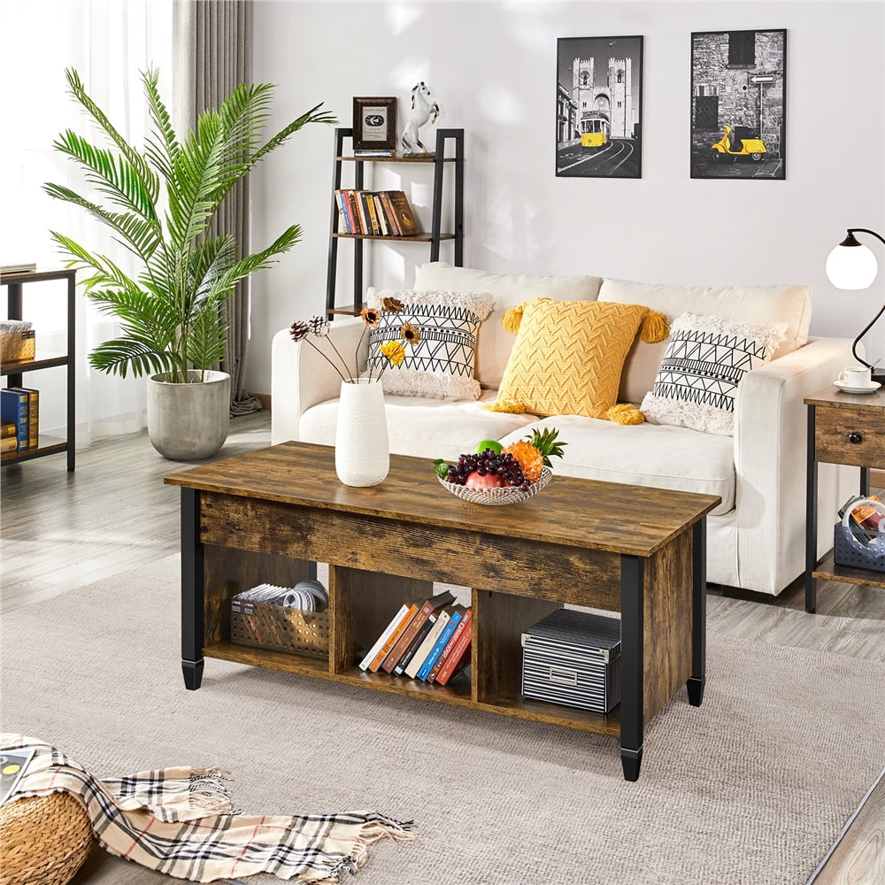 Alden Design 47.5" Lift Top Coffee Table with 3 Storage Compartments, Rustic Brown