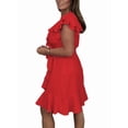 thumbnail image 3 of Women's V Neck Ruffle Sleeve Wrap Mini Dress Waist Tie Sundress Red S, 3 of 7