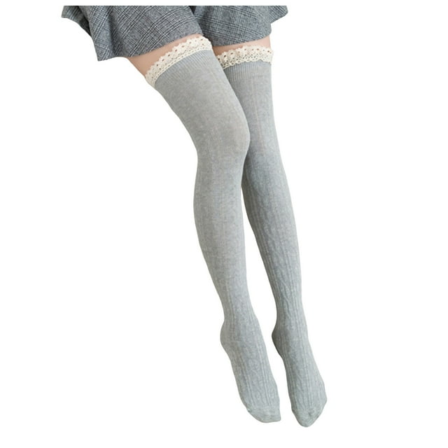 WEAIXIMIUNG Kid Socks Knit Solid High Women's Splice Lace Socks Stocking Stocks Long Socks