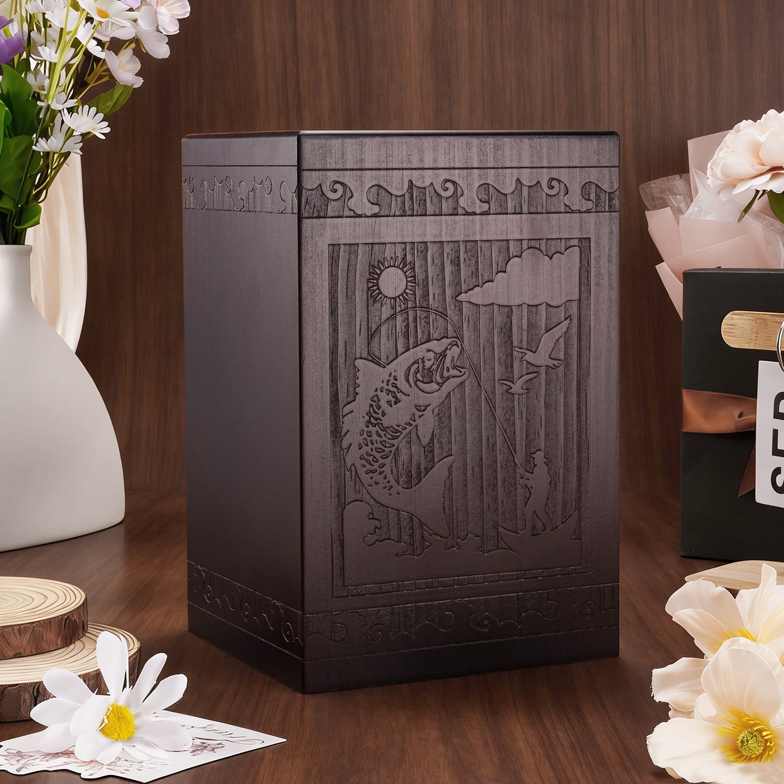 XIUDA Cremation Urns for Human Ashes Adult Male Female, Wooden Tree of Life Medium Keepsake Urns for Ashes, Burial Funeral Memorial Decorative Urns for Men Women Pets Dog Urn- Up to 200 lbs