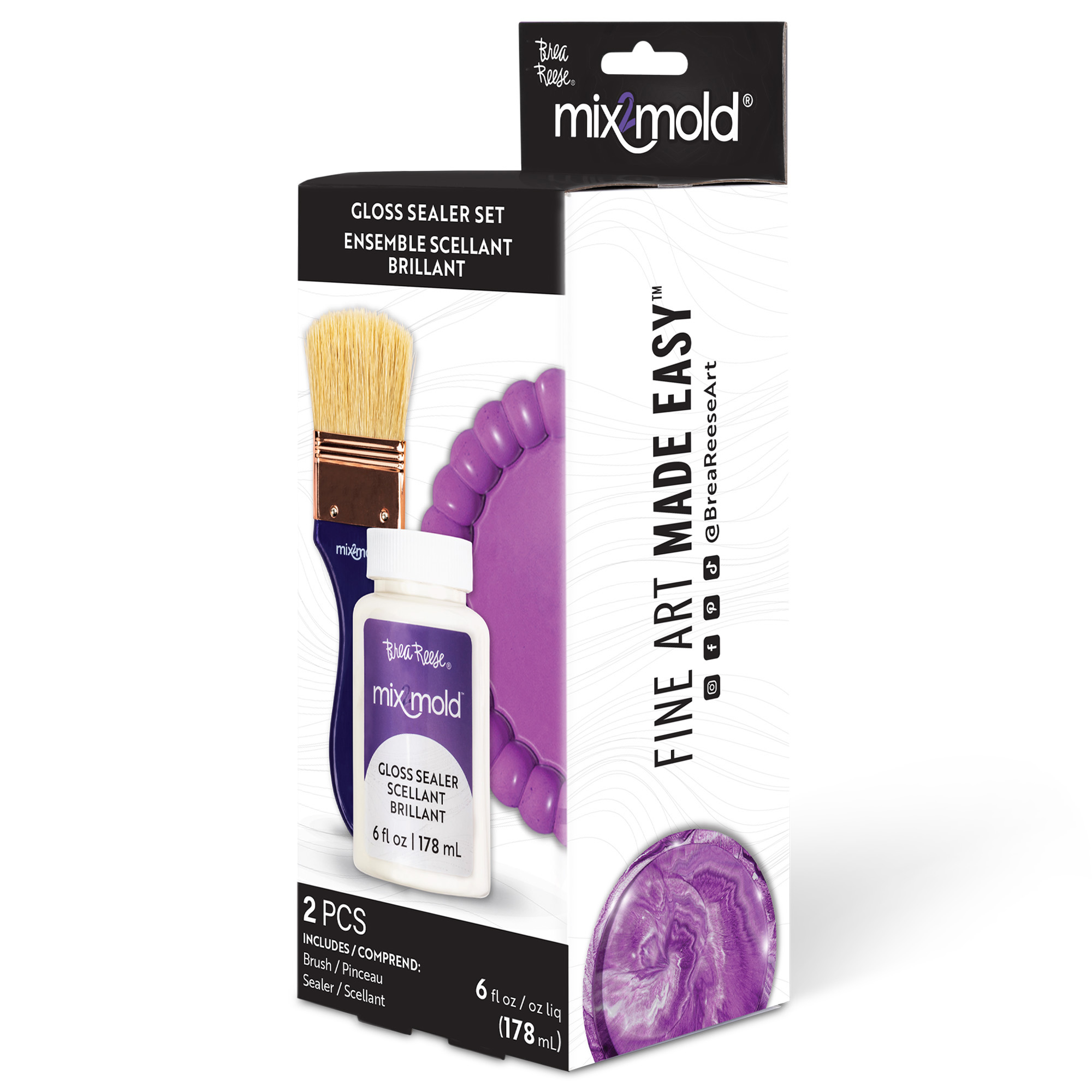 Brea Reese: Mix2Mold Glossy Sealer - 6 fl oz (178 ml) - Application Brush - For Resin-Ceramic Resin-EcoResin Craft Projects, Indoor/Outdoor Use Sealer