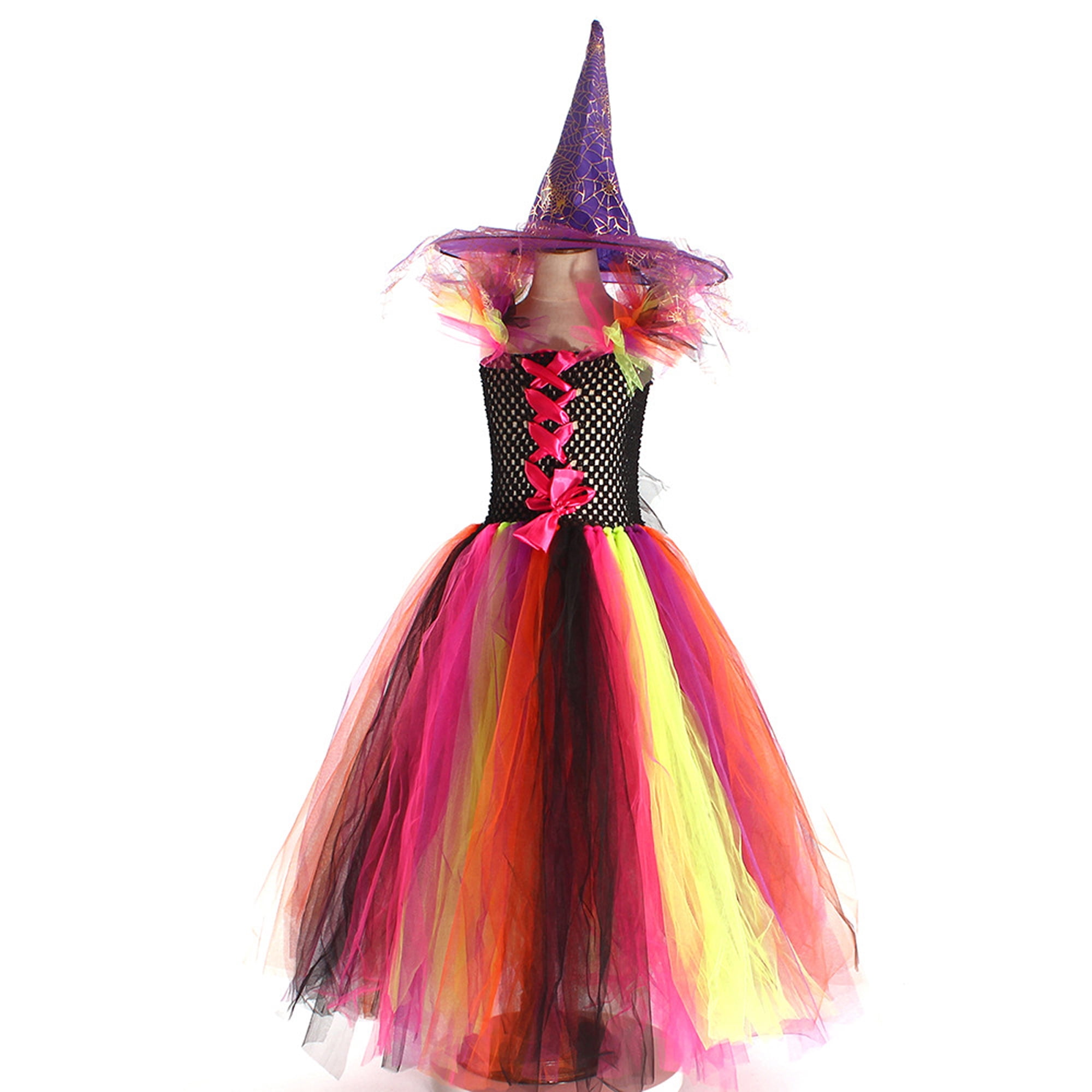 FOCUSNORM Girls halloween cosplay Costume Set, Witch Dress with Hat ...