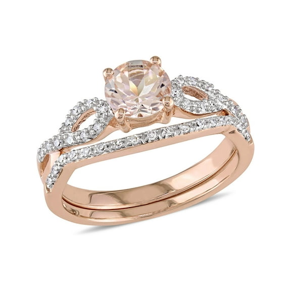 4/5 Carat (Ctw) Morganite and Diamond Engagement Ring Bridal Wedding Set Ring 10K Pink Gold for Women