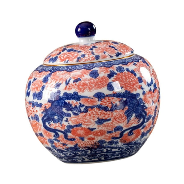 Tarro de cerámica para almacenar té, 1000 ml, tarro decorativo, organizador para centro de mesa, azul y fénix
