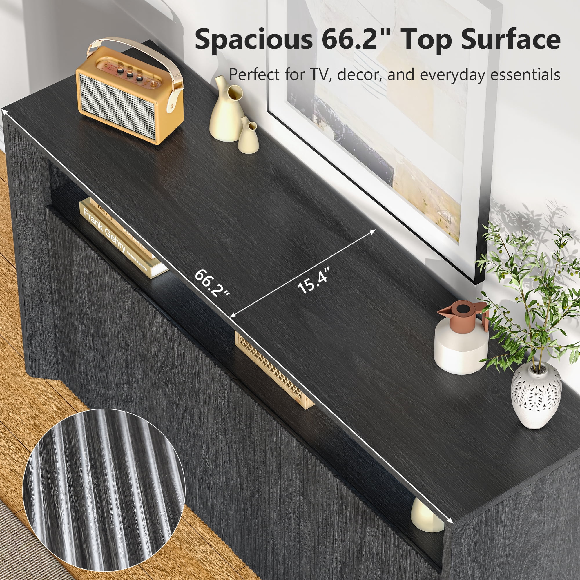 Einhomn TV Stand for TVs up to 85 Inch,Wood Entertainment Center with Open & Adjustable Storage,Mid Century Modern TV Media Console with LED Lights for Living Room,Bedroom,Dark Grey