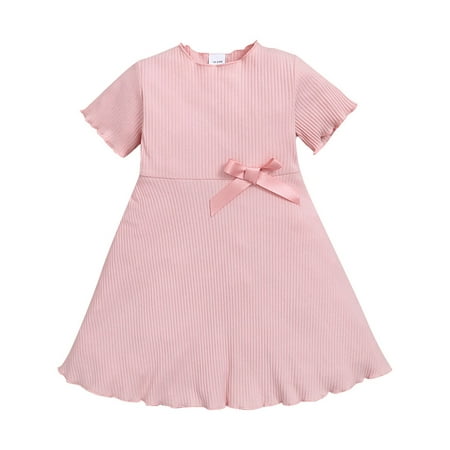 

3T Toddler Baby Girl Clothes 4T Toddler Girls Summer Dress Solid Color Short Sleeve Dress Rib Dress Pink