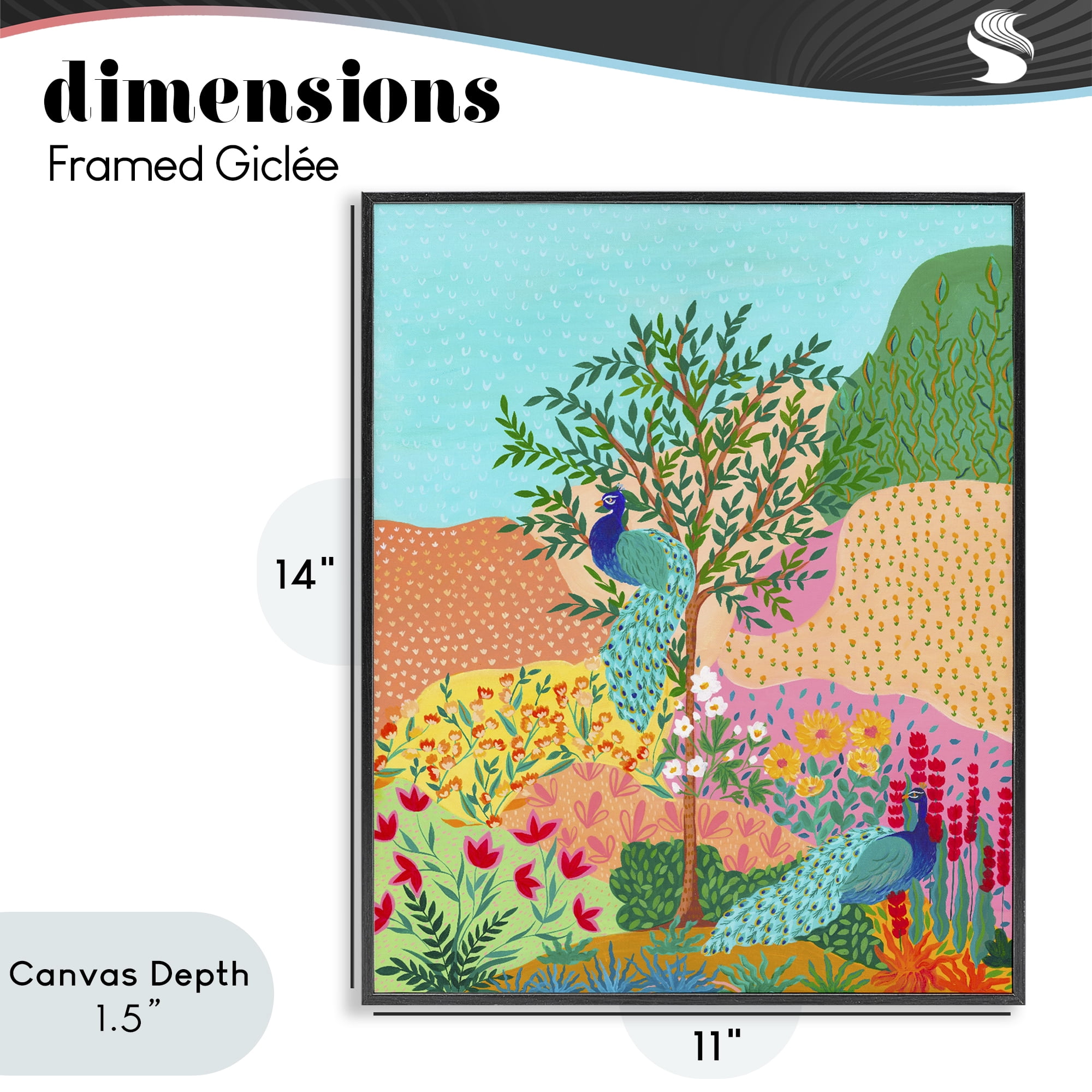 Stupell Industries Peacocks in Dotted Meadow Black Framed Giclee Art, design by Nabeela Rumi