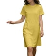 thumbnail image 3 of Women's Crew Neck T-Shirt Dress, Short Sleeve Relaxed Fit Straight Cut Mini Dress, Basic Casual Slimming Dress for Everyday Wear, Spring and Summer Outfits Yellow XXXL, 3 of 5