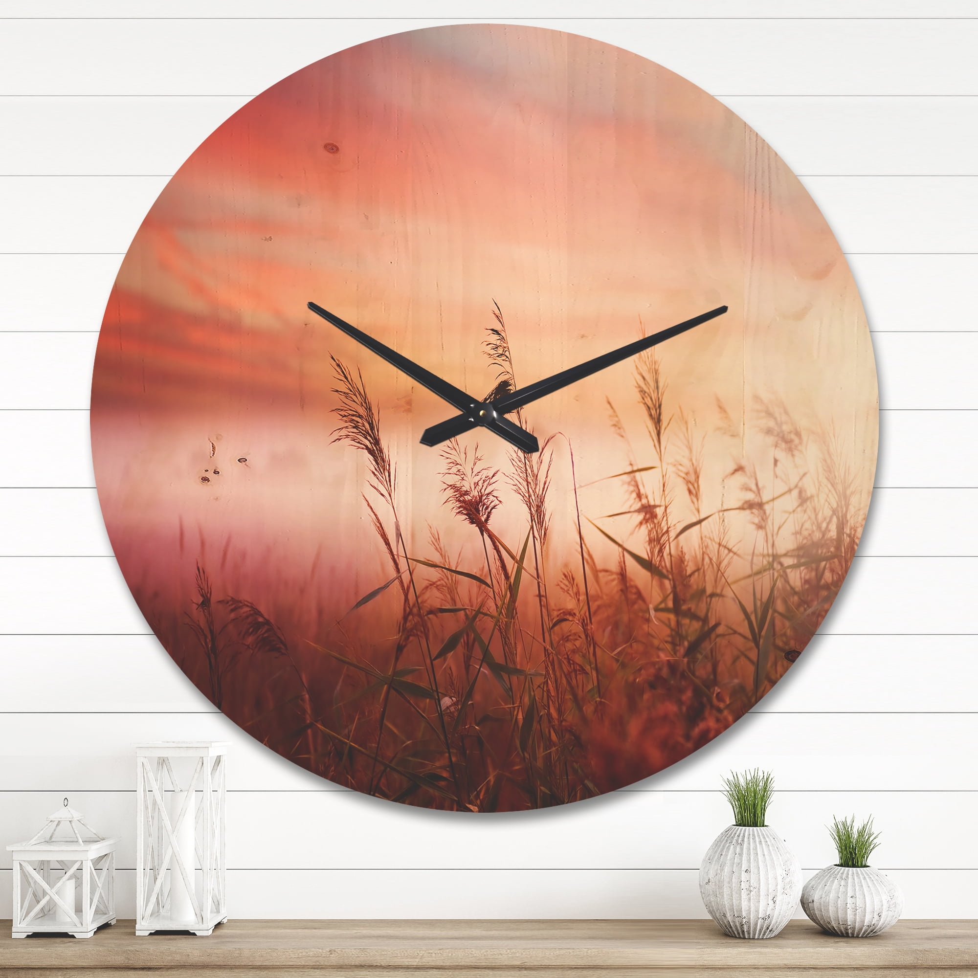 Designart 'Early Morning Mist With Foggy Land' Farmhouse Wood Wall Clock