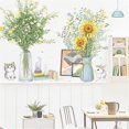 thumbnail image 3 of Sunflower Flower Wall Decals Green Leaves Cat Wall Stickers Living Room Bedroom Sofa TV Background Wall Art Decor Murals (Sunflower Cat), 3 of 4