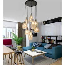 More Change 8-Lights Antique Chandelier Cognac Glass Cluster Pendant Ceiling Hanging Lamp