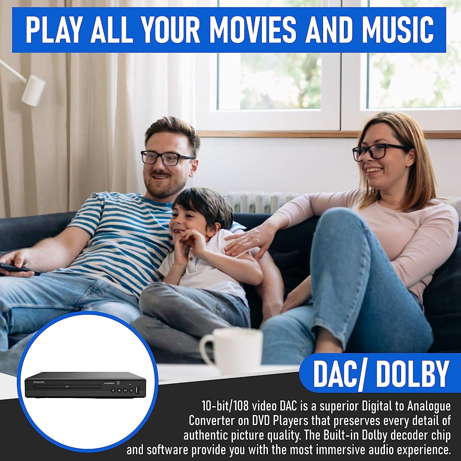 Philips DVD Player with Remote, HDMI Connection, Portable Compact