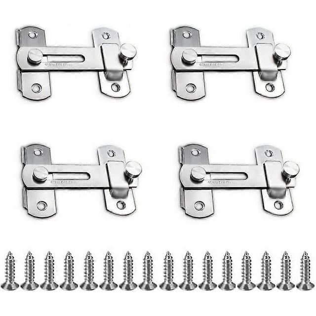 4 Pieces Door Latch, Security Latch, Sliding Hasp, Stainless Steel Door Latch for Door, Cabinet, Drawer