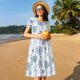 thumbnail image 4 of Disketp Retro ice blue snowflakes para Vestido de Manga Corta para Mujeres, Vestidos de Verano para Mujeres, Casual y Holgado para la Playa, 4 of 6