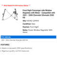 thumbnail image 2 of Front Right Passenger side Window Regulator with Motor - Compatible with 2001 - 2006 Chevy Silverado 2500 HD 2002 2003 2004 2005, 2 of 2