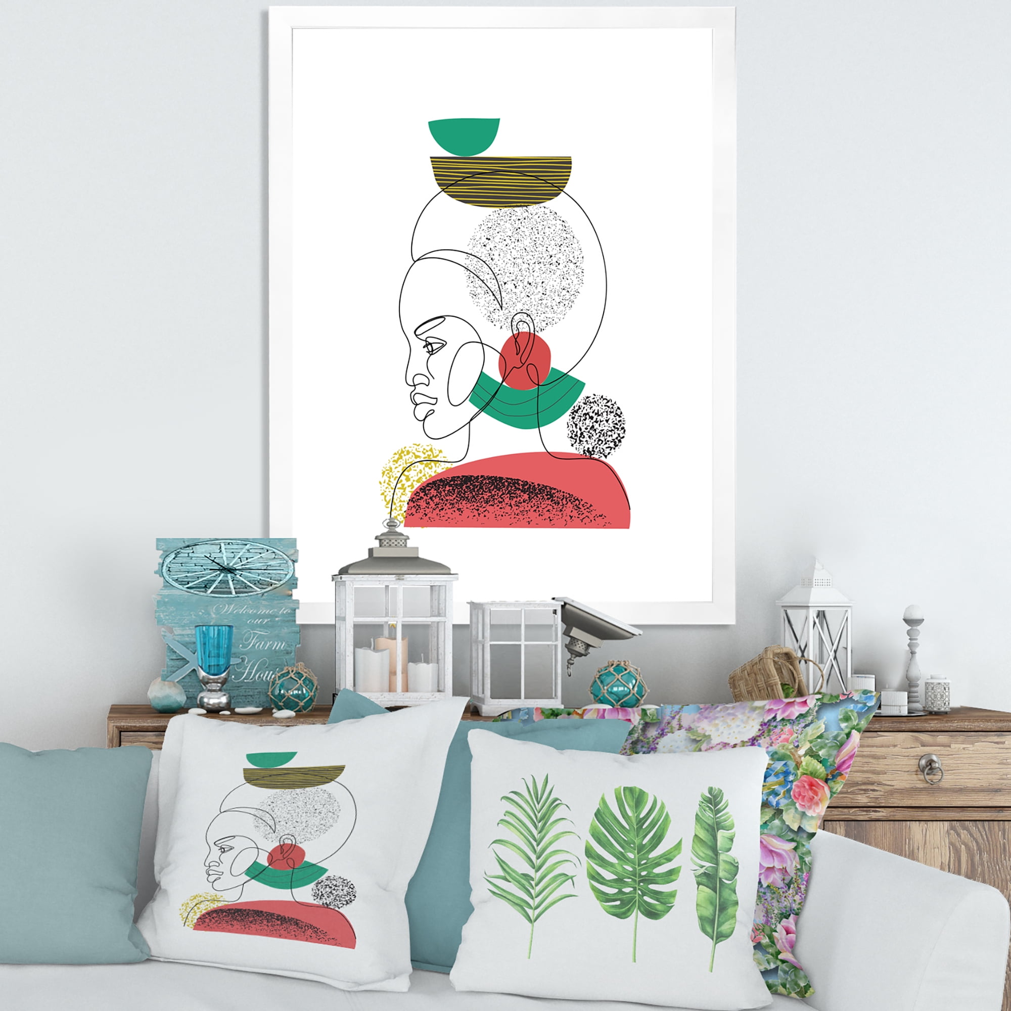 Designart 'One Line Portrait of Afro American Women VI' Modern Framed Art Print