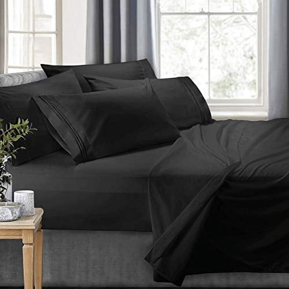 Clara Clark RV/Short Queen 6-Piece Bed Set for Campers - Deep Pocket Fitted Sheet Luxury Soft Microfiber, Black