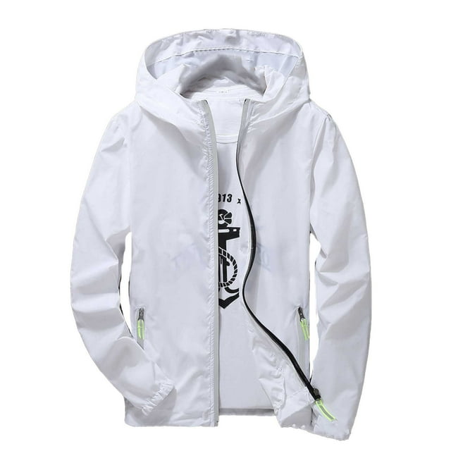 Men's Casual Hooded Sport Coat Reflective Zipper Outdoor Jacket Pure Color Plus Size Lightweight Windbreaker