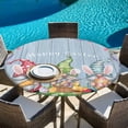 thumbnail image 6 of Easter Bunny Gnomes Round Tablecloth, Fitted Table Cover with Elastic for 55"-60" Round Tables, Spring Easter Eggs Floral Blue Wood Table Cloth Outdoor Indoor Dinning Party Waterproof Tablecloths, 6 of 7