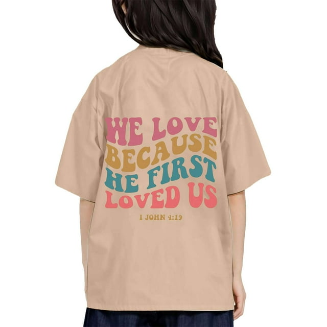 LUOGENLI T-Shirt pour Filles T-Shirt Imprimé à Col Rond Manches Courtes pour Garçons et Filles Chemises pour Filles Longueur Genou Travail Kaki 6-7 Ans